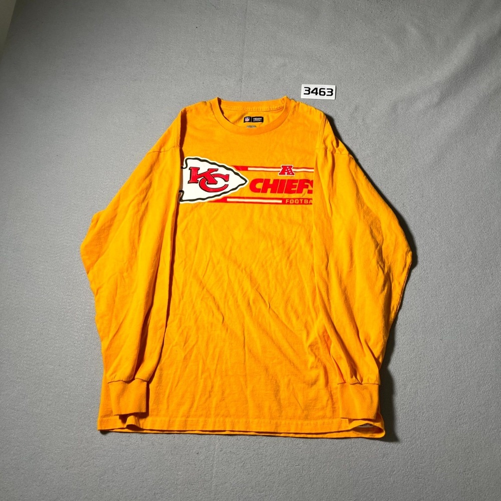 NFL Team Apparel Kansas City Chiefs Football T Shirt Mens L Yellow Long Sleeve